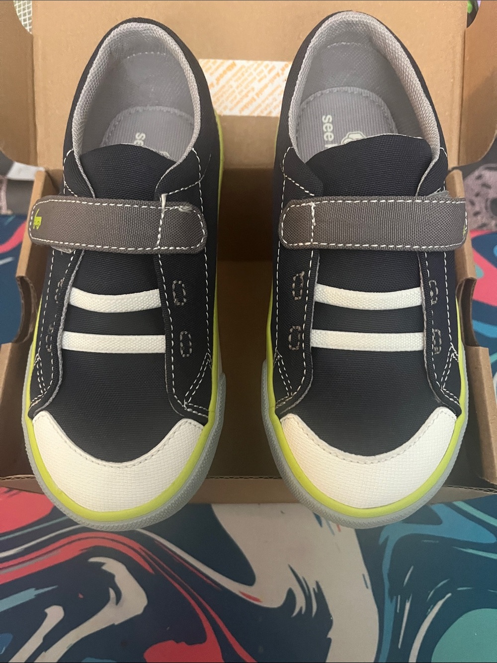 See Kai Run Alex, Navy, White & Lime Hook-and-Loop Kids Sneaker